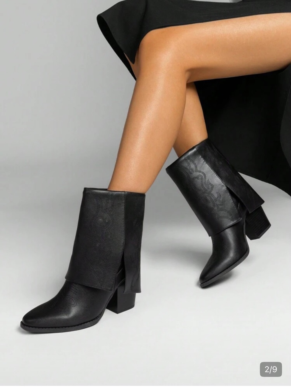 Women's Black Mid-Calf Block Heel Fashion Boots